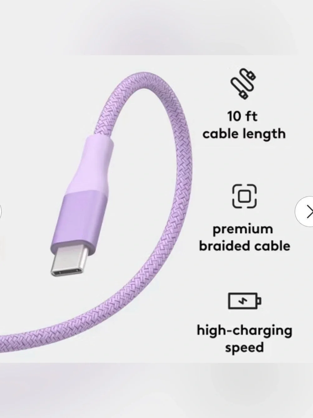 10 ft Lavender Braided USB-C Charging Cable